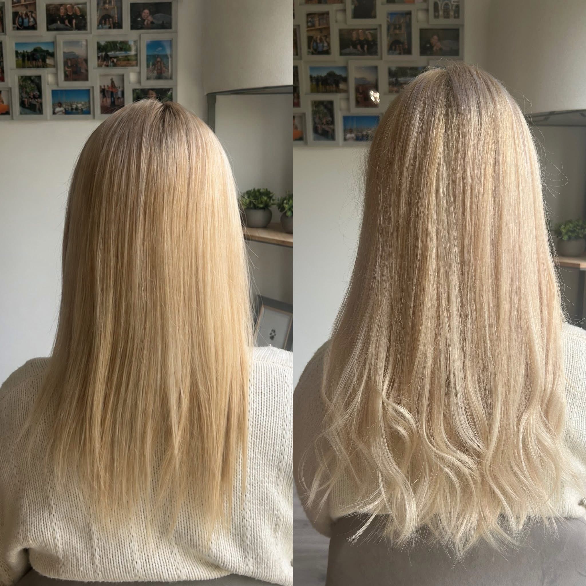 Blonde hair extension transformation